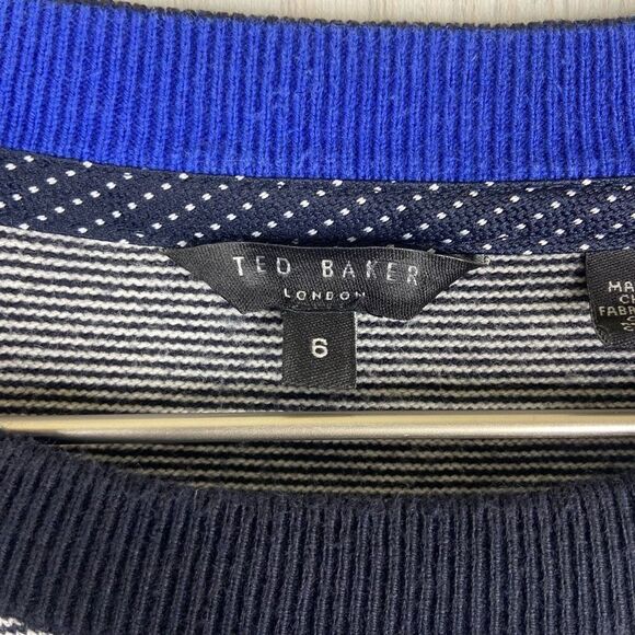 Ted Baker Men's Crew Neck Striped Stretch Knit Pullover Jumper Sweater Size 6 - Picture 3 of 8
